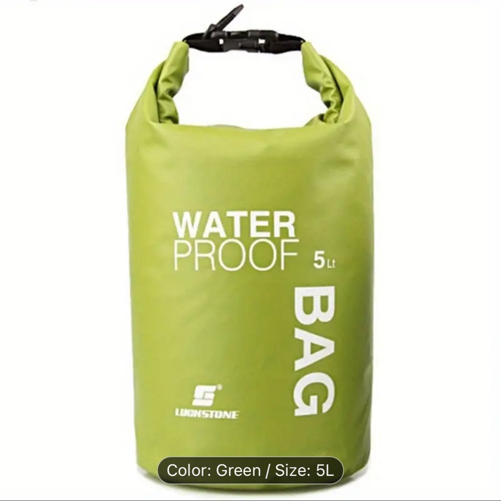 Dry Bag Waterproof, 5Lt Roll Top Lightweight Dry Storage Bag Backpack Green